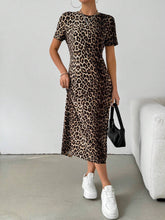 1pc Leopard Print Long T-Shirt Dress For Women, Summer